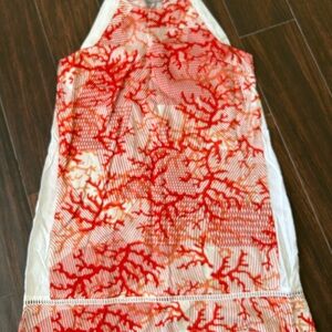 Peppermint Bay Red and White Coral Print Halter Sundress very lightweight
